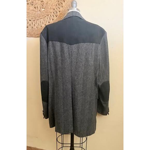 Pendleton Wool Blazer 48 Long Herringbone Western Yoke Elbow Patches Gray - Picture 3 of 7